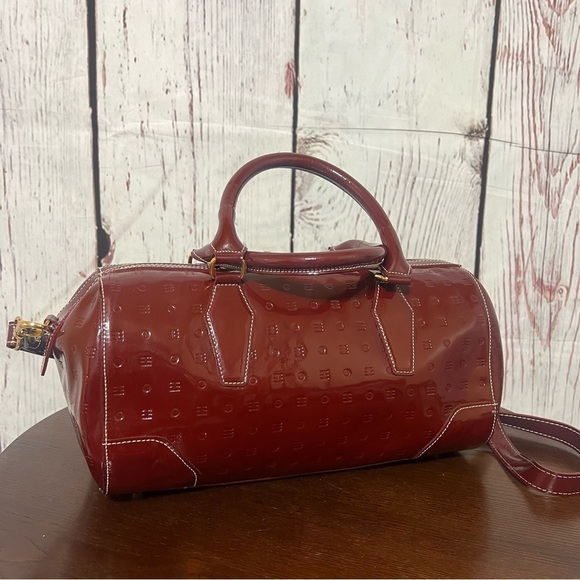 ARCADIA Monogram Crossbody & Top handle BARREL  Bag burgundy patent leather EUC - Picture 11 of 17